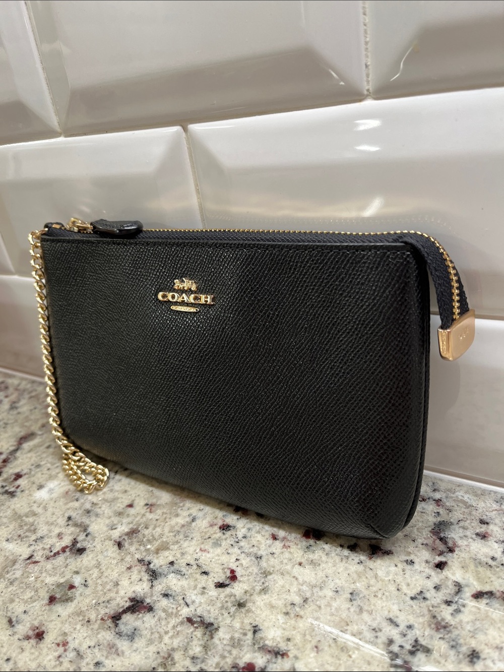 Coach Black Leather Large Zip Wristlet Clutch NWOT - Picture 3 of 11